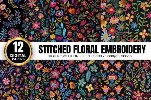 Colorful Stitched Floral Embroidery for Etsy Sellers