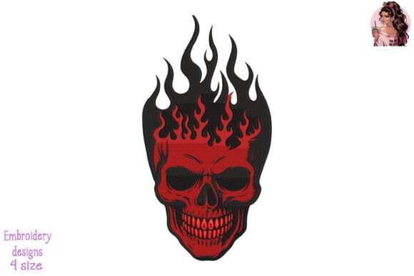 Crimson Inferno Skull Embroidery