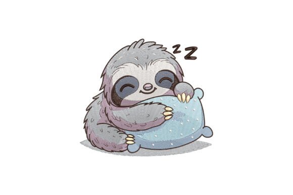 Cute Sloth Sleeping on a Pillow: A Sweet Addition to Your Embroidery Line