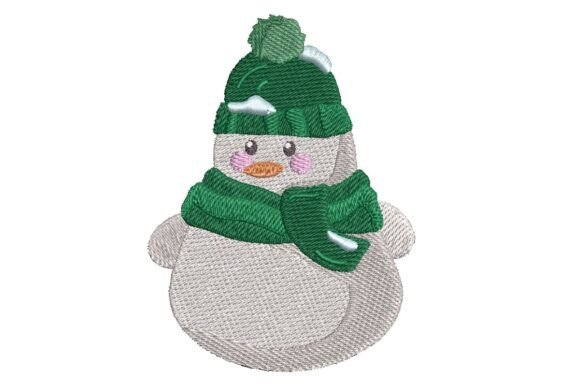 Cute Winter Snowman with Green Hat and Scarf Embroidery Design