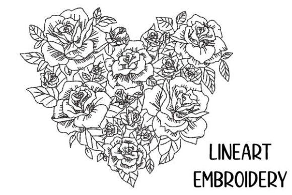 Heart of Roses Lineart Embroidery Design