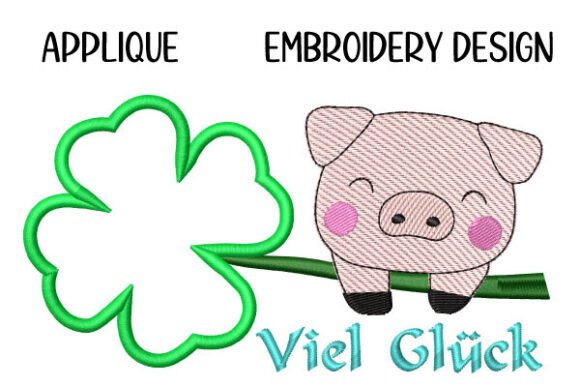 Lucky Pig Embroidery with Text Clover