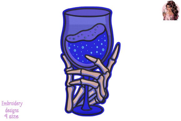 Police Wine Glass Skull Hand Embroidery