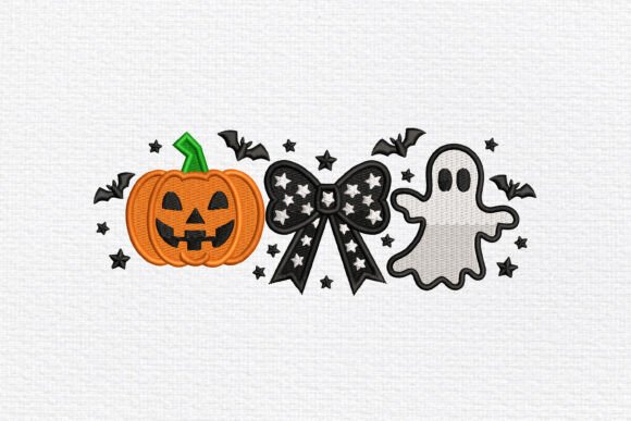 Pumpkin Bow Ghost Halloween: A Charming Embroidery Pick for Personalized Gifts