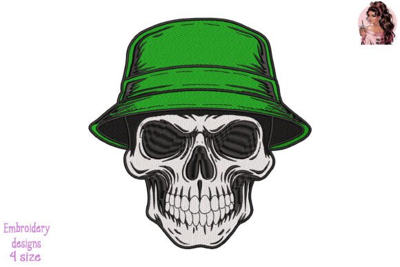 Skull with Military Bucket Hat Embroidery: A Bold Statement for Boutique Sweatshirts